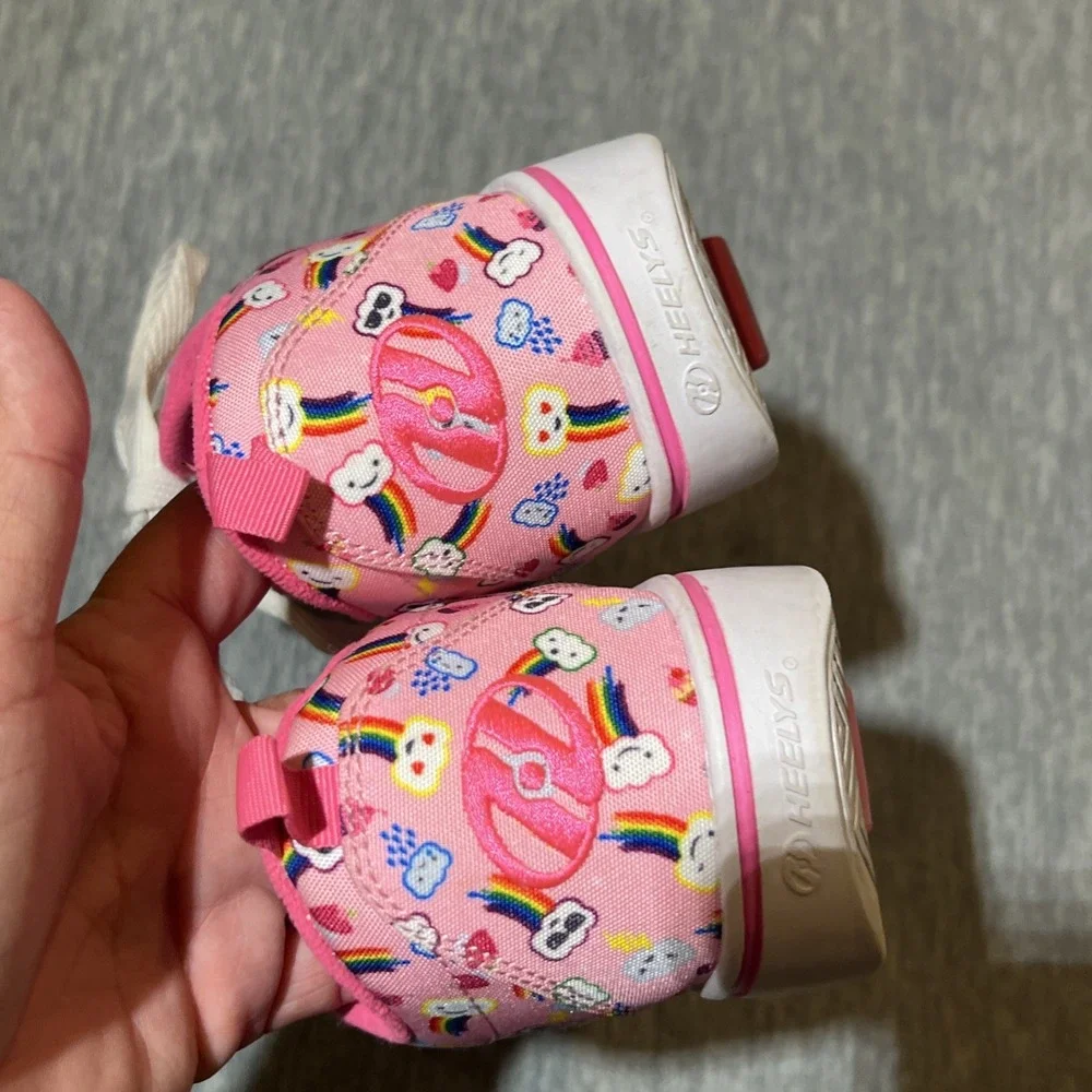 Heelys Pro 20 Prints Youth 6 Women 7 Pink Skate Shoe‎ Rainbow Graphic Laces EUC